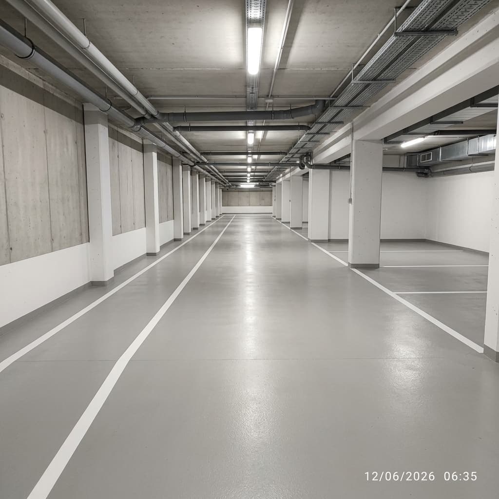 Allées du niveau 0 — lavage mécanisé conforme, marquages nets